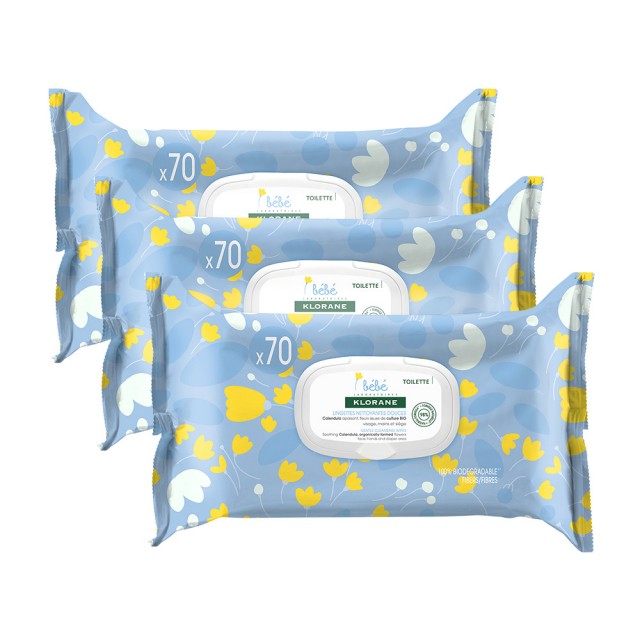 KLORANE - Promo Bebe Gentle Cleansing Wipes Απαλά Μαντηλάκια Καθαρισμού με Καλέντουλα 70Τμχ 2+1 Δώρο