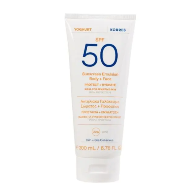 KORRES - Yoghurt Sunscreen Emulsion - Γιαούρτι Αντηλιακό Γαλάκτωμα Προσώπου & Σώματος SPF50 200 ml