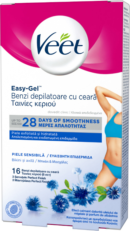 VEET - Easy Strip Ταινίες αποτρίχωσης Κρύου Κεριού μπικίνι και μασχάλες για Ευαίσθητο Δέρμα 16Τμχ