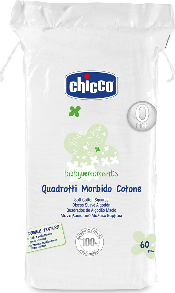 CHICCO - Baby Moments Μαντηλάκια Καθαρισμού από 100% Απαλό Καθαρό Βαμβάκι, 60τμχ