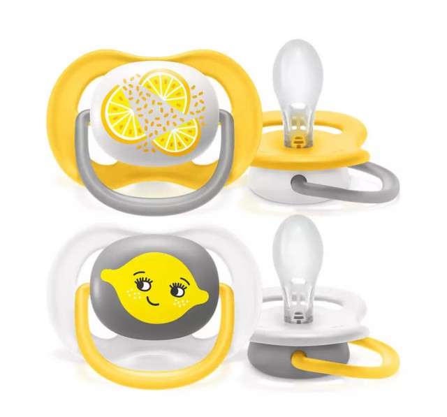 AVENT - Ultra Air Happy Πιπίλες Σιλικόνης 6-18m+ Κίτρινο - Γκρι SCF080/18 2τμχ