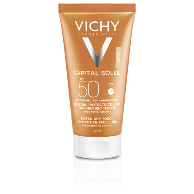 VICHY - Capital Soleil BB Tinted Dry Touch Face Fluid Mattifying SPF50 Λεπτόρευστη Αντηλιακή Προσώπου με Χρώμα για Ματ Αποτέλεσμα 50ml