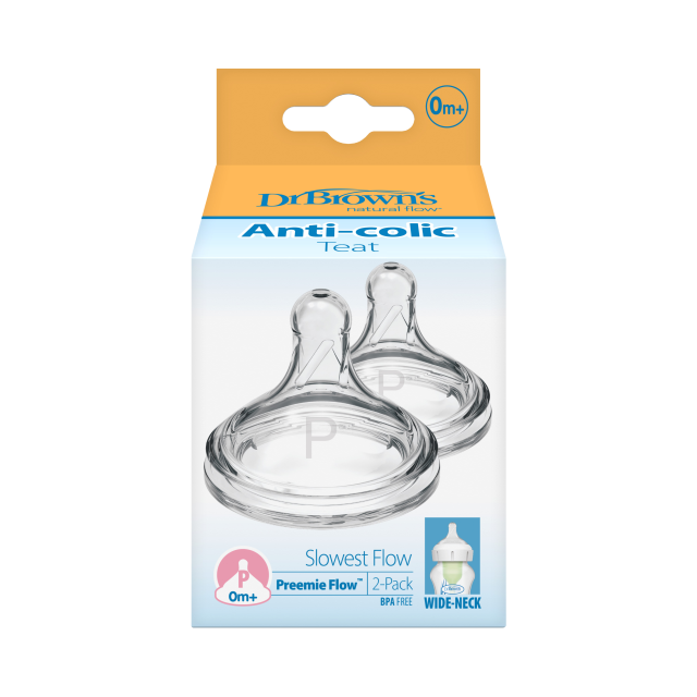 DR. BROWNS - Natural Flow Θηλές Σιλικόνης για Μπιμπερό με Φαρδύ Λαιμό για Πρόωρα Βρέφη 0m+ WN 0201 2τμχ