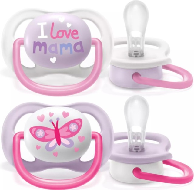 AVENT - Ultra Air Happy Πιπίλες Σιλικόνης 0-6m I Love Mama Ροζ 2τμχ