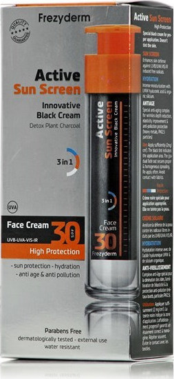 FREZYDERM - Active Sun Screen Face Cream  SPF30 Αντηλιακή Κρέμα Προσώπου Με Ενεργό Άνθρακα 50ml