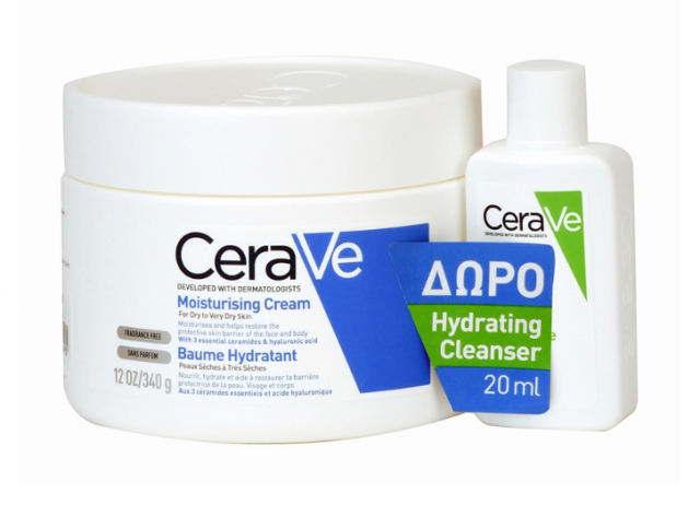 CERAVE - Promo Moisturizing Cream Ενυδατική Κρέμα 340gr & Δώρο Hydrating Cleanser Ενυδατική Κρέμα Καθαρισμού 20ml