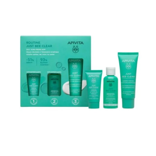APIVITA - Just Bee Clear Routine Purifying Cleanser Gel 15ml & Δώρο Purifying Lotion 50ml & Blemish Control Mattifying Moisturizer 40ml