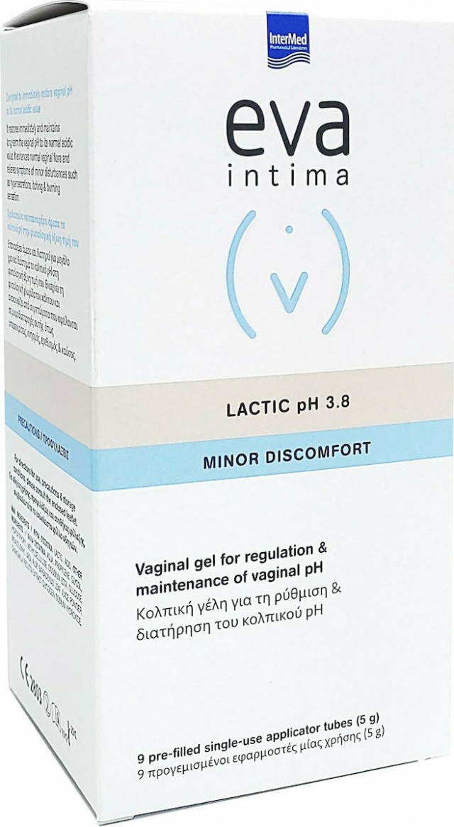 INTERMED - EVA Intima Lactic PH3.8 Minor Discomfort Gel Κολπική Γέλη 45ml 9 x 5 Εφαρμοστές