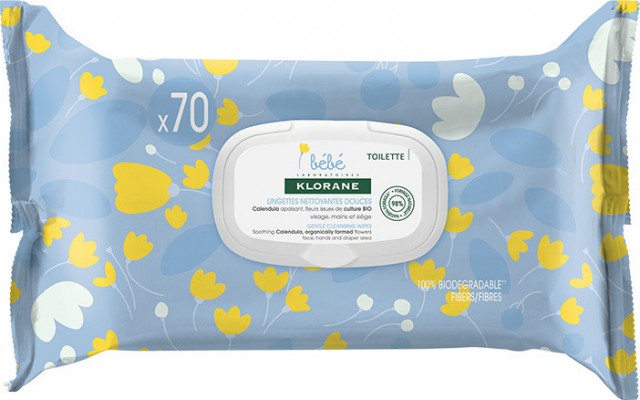 KLORANE - Bebe Gentle Cleansing Wipes Απαλά Μαντηλάκια Καθαρισμού με Καλέντουλα 70Τμχ