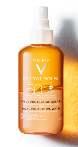 VICHY - Capital Soleil Solar Protective Water Spray With Beta Carotene SPF50 Αντηλιακό Νερό Προστασίας Προσώπου - Σώματος Για Λαμπερό Μαύρισμα 200ml