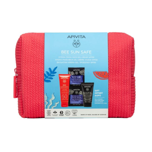 APIVITA - Promo Bee Sun Safe Hydra Fresh Face Gel-Cream SPF50 50ml & Τζελ Καθαρισμού 50ml & Μάσκα Προσώπου Θαλάσσια Λεβάντα 2x8ml