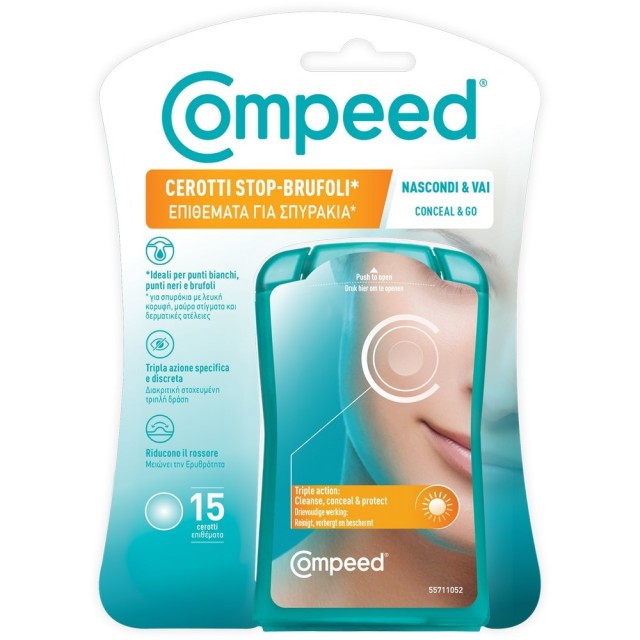 COMPEED - Cerotti Stop-Brufoli Επιθέματα για Σπυράκια για Καθαρισμό Κάλυψη Προστασία 15 Τεμάχια