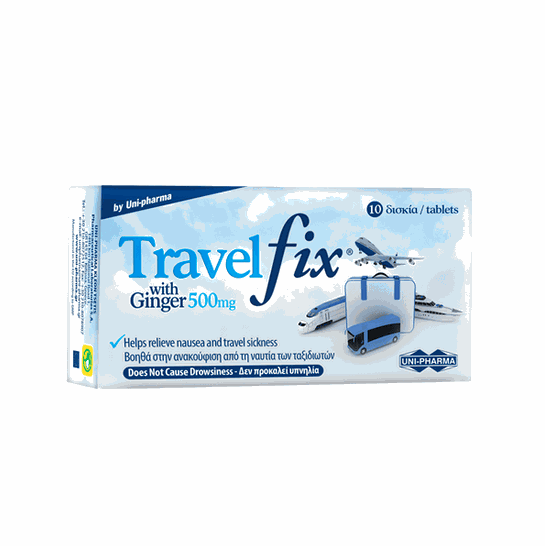 UNI-PHARMA - Travel Fix Συμπλήρωμα Διατροφής με Εκχύλισμα Ginger 500mg για την Ανακούφιση από τη Ναυτία των Ταξιδιωτών 10 Δισκία