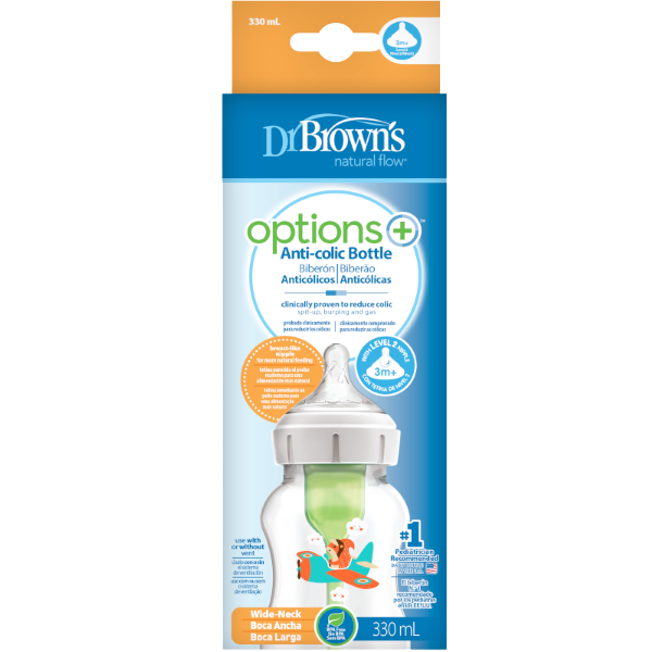 DR BROWNS -  Natural Flow Options+ Anti-Colic Πλαστικό Μπιμπερό Κατά των Κολικών με Φαρδύ Λαιμό για 3+ μηνών Σκίουρος WB111001 330ml