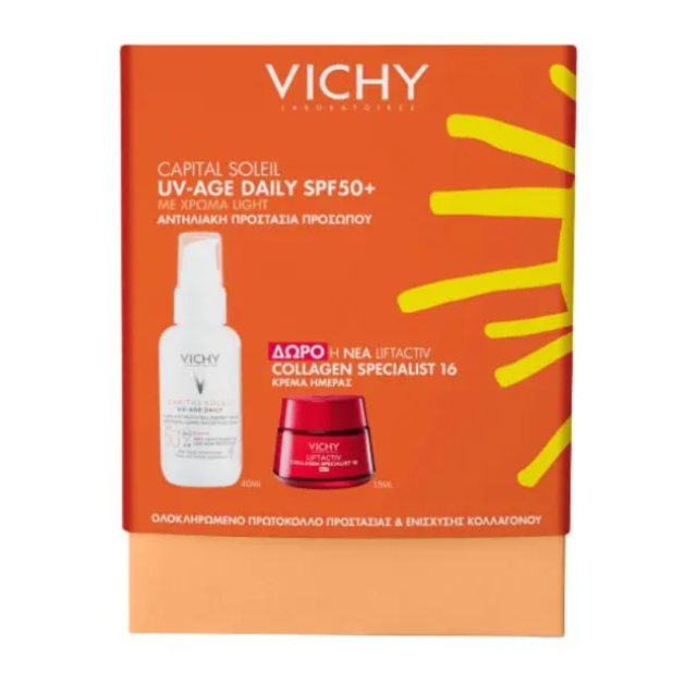 VICHY - Promo Capital Soleil UV-Age Daily Αντηλιακή Κρέμα Προσώπου με Χρώμα Light SPF50+ 40 ml & Δώρο Liftactiv Collagen Specialist 16 Κρέμα 15 ml