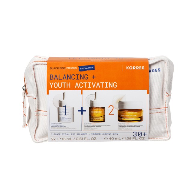 KORRES - Promo Balancing + Youth Activating Smart Yoghurt Super Serum 15ml & Black Pine Primus Ορός Ενεργοποίησης Νεότητας 15ml & Black Pine Primus Κρέμα Νεότητας Ημέρας 40ml & Νεσεσέρ