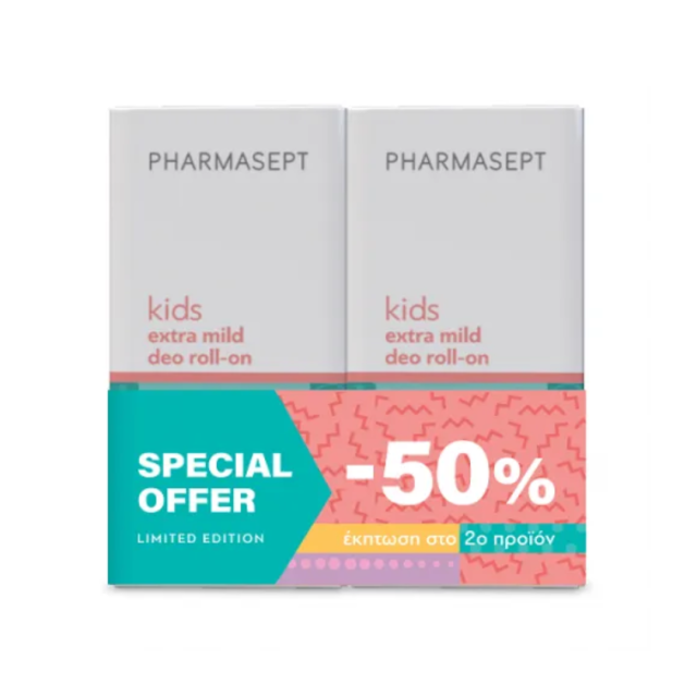 PHARMASEPT - Promo Kids Extra Mild Deo Roll-On Παιδικό Αποσμητικό Roll-On Χωρίς Αλουμίνιο 2x50ml