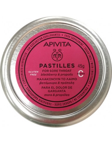 APIVITA - Pastilles Παστίλιες για τον Πονεμένο Λαιμό & το Βήχα με Βατόμουρο & Πρόπολη 45gr