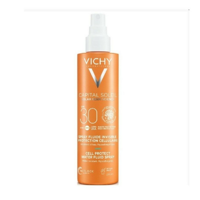 VICHY - Capital Soleil Cell Protect Water Fluid Spray SPF30 Αντηλιακό Spray Mε Λεπτόρρευστη Υφή Για Το Σώμα, 200ml