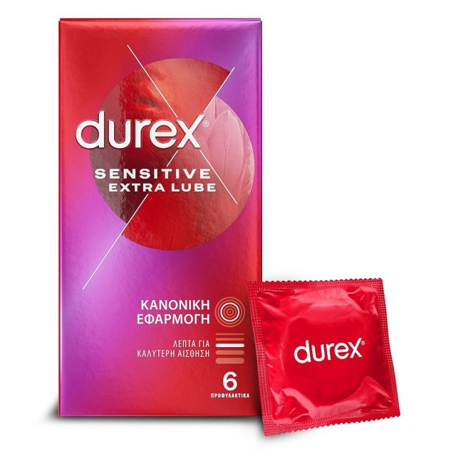 DUREX - Sensitive Extra Lube, Προφυλακτικά Πολύ Λεπτά Με Έξτρα Λιπαντικό 6τμχ