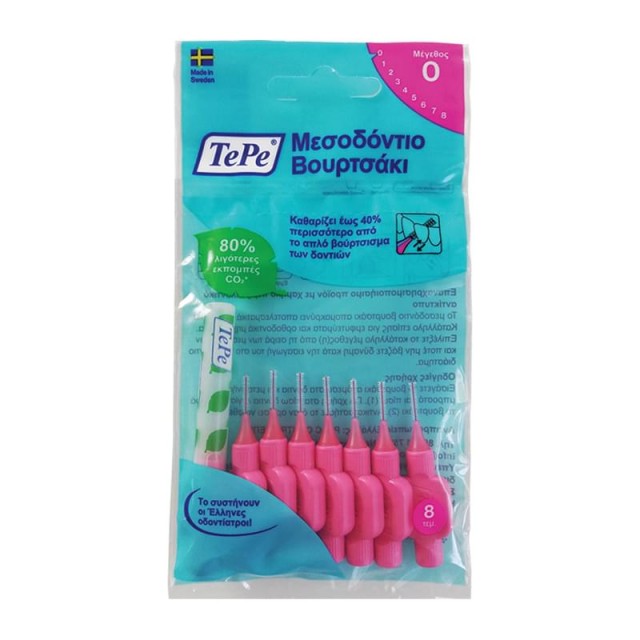 TEPE - Interdental Brush Original Size 6 0.4mm Μεσοδόντια Βουρτσάκια Νούμερο 0 0.4mm Φούξια 8τμχ