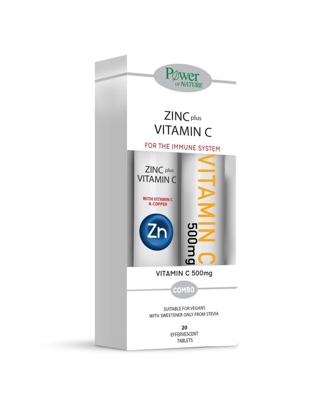 POWER HEALTH - Promo Zinc + Vitamin C Με Στέβια 20 Αναβράζοντα Δισκία - ΔΩΡΟ Vitamin C 500mg 20 Αναβράζοντα Δισκία