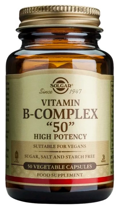 SOLGAR - Vitamin B-Complex 50 High Potency Συμπλήρωμα Διατροφής Σύμπλεγμα Βιταμίνης Β 50 Φυτικές Κάψουλες