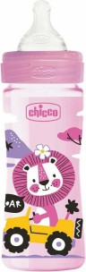 CHICCO - Πλαστικό Μπιμπερό Well Being Κατά των Κολικών με Θηλή Σιλικόνης για 2m+ Pink Lion 250ml