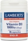 LAMBERTS - Vitamin D3 1000iu, Για Την Υγεία Οστών, Δοντιών, Ανοσοποιητικού 30caps