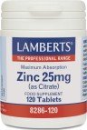 LAMBERTS - Zinc Citrate 25mg Συμπλήρωμα Ψευδάργυρου, 120 tabs