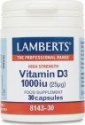 LAMBERTS - Vitamin D3 1000iu, Για Την Υγεία Οστών, Δοντιών, Ανοσοποιητικού 30caps